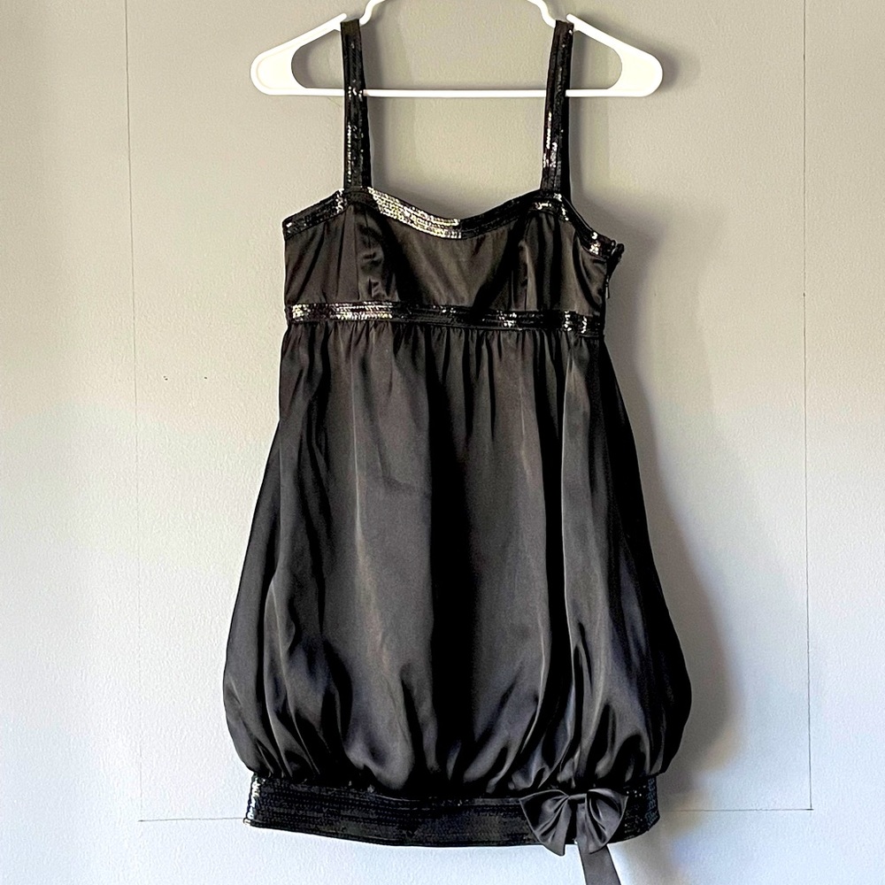 DeLaru Black Satin Cocktail Dress